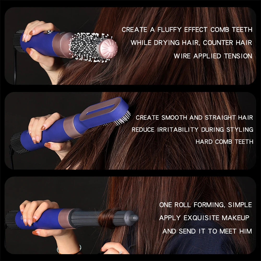 Multifunctional 5 In 1 Hair Styling Tool Electric Hot Comb Hair Dryer with 5 Interchangeable Brush Heads One Step Hair Dryer Volumizer for Wet Dry Use Fast Heating for Home Travel