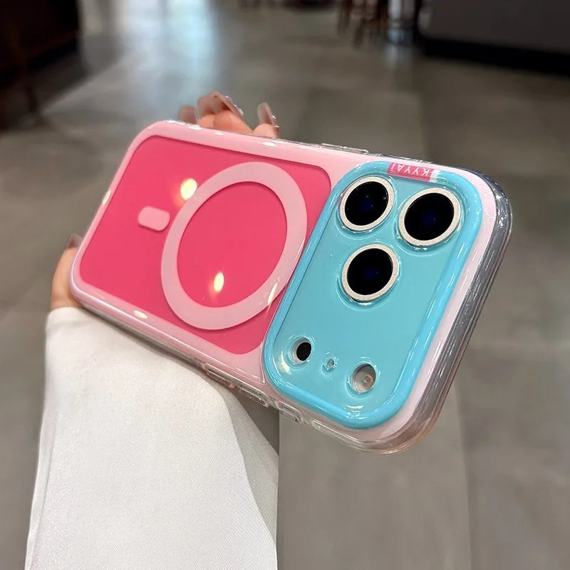 Candy Contrasting Colors For Magsafe Magnetic Phone Case For iPhone 17 14 15 16  Pro Max Shockproof Soft Silicone Back Cover