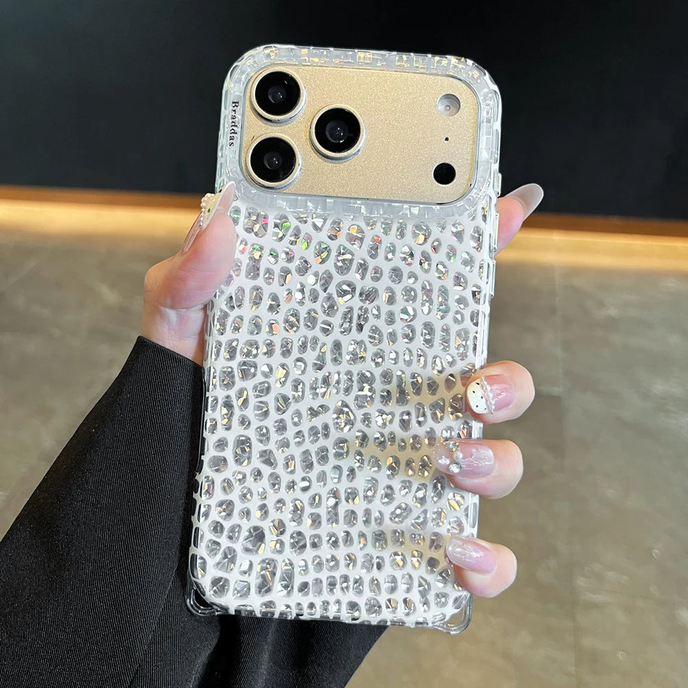 Glitter Snake Pattern Bling Shockproof Phone Case For iPhone 17 18 Pro 18 15 16 17 Pro Max Shining Protector Cover with Bracelet