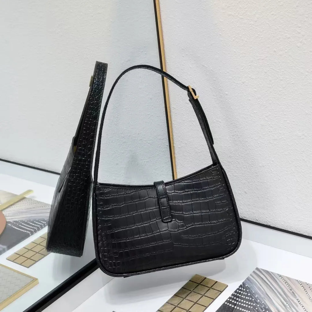Modieuze leren onderarmtas met krokodillenpatroon voor dames, stedelijke minimalistische stijl, klein formaat, zachte vorm, enkele schouderriem