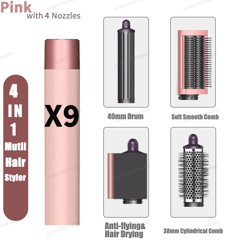 Upgraded 1500w Multil Hair Styler Hair Dryer 30/40mm Auto Curling Barrels and Hair Strightenting Nozzle Hot Air Brush Wrap Style