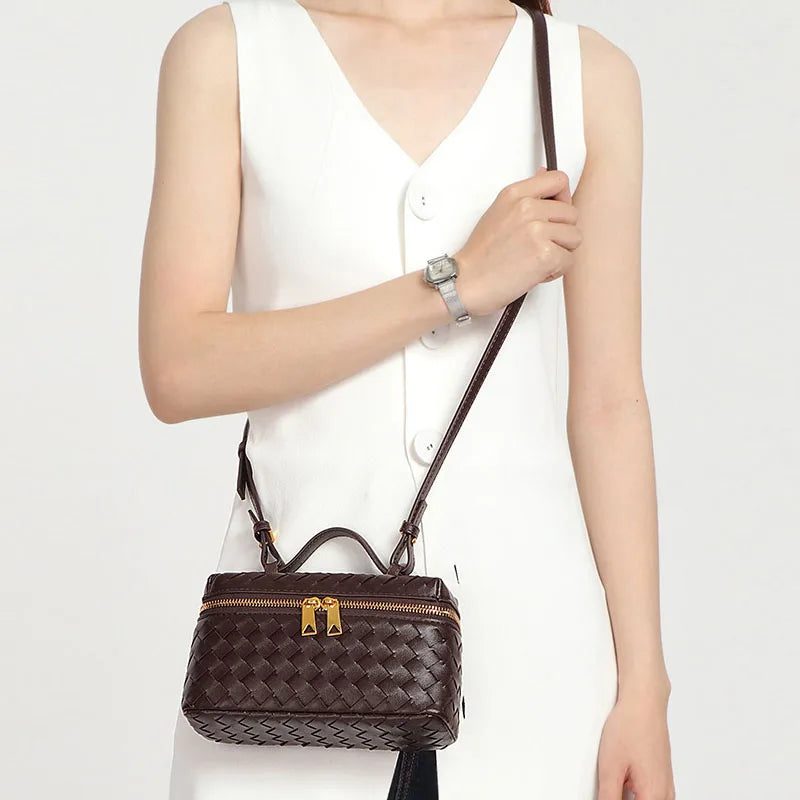 Crossbody geweven veelzijdige lunchbox tas met dubbele ritssluiting handtas schoudertas