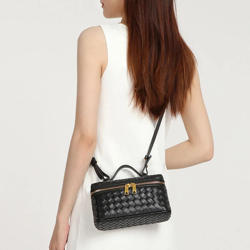 Crossbody geweven veelzijdige lunchbox tas met dubbele ritssluiting handtas schoudertas