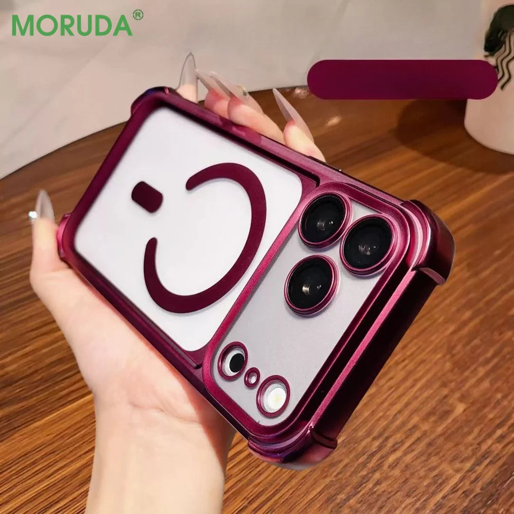 Luxury Plating Airbag for Magsafe Magnetic Case For iPhone 18 Pro Max 17 Pro 13 14 16 Plus 15 Shockproof Lens Protect Back Cover