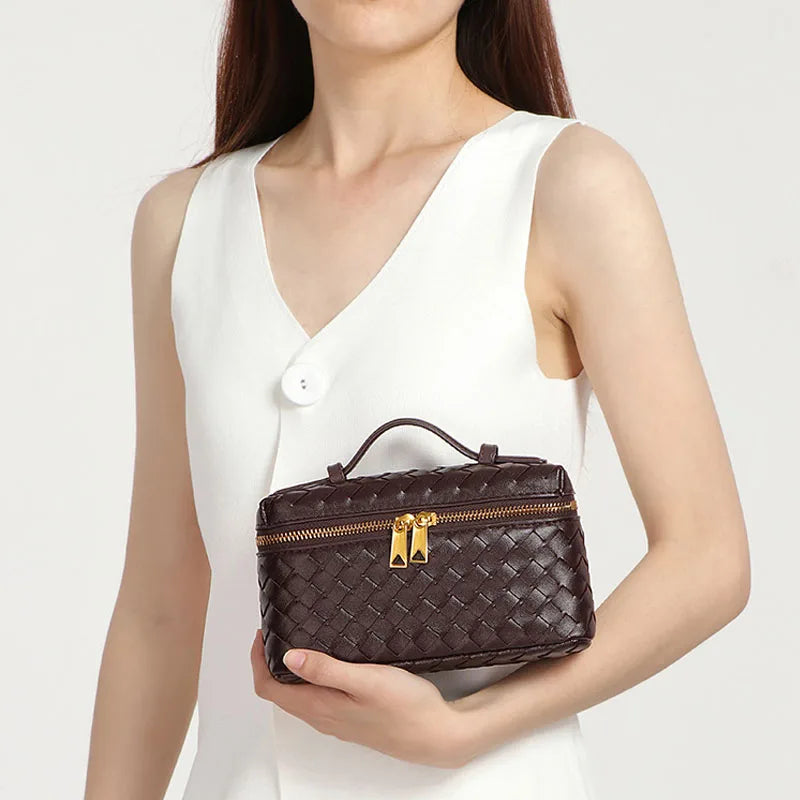 Crossbody geweven veelzijdige lunchbox tas met dubbele ritssluiting handtas schoudertas