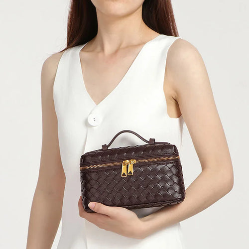 Crossbody geweven veelzijdige lunchbox tas met dubbele ritssluiting handtas schoudertas