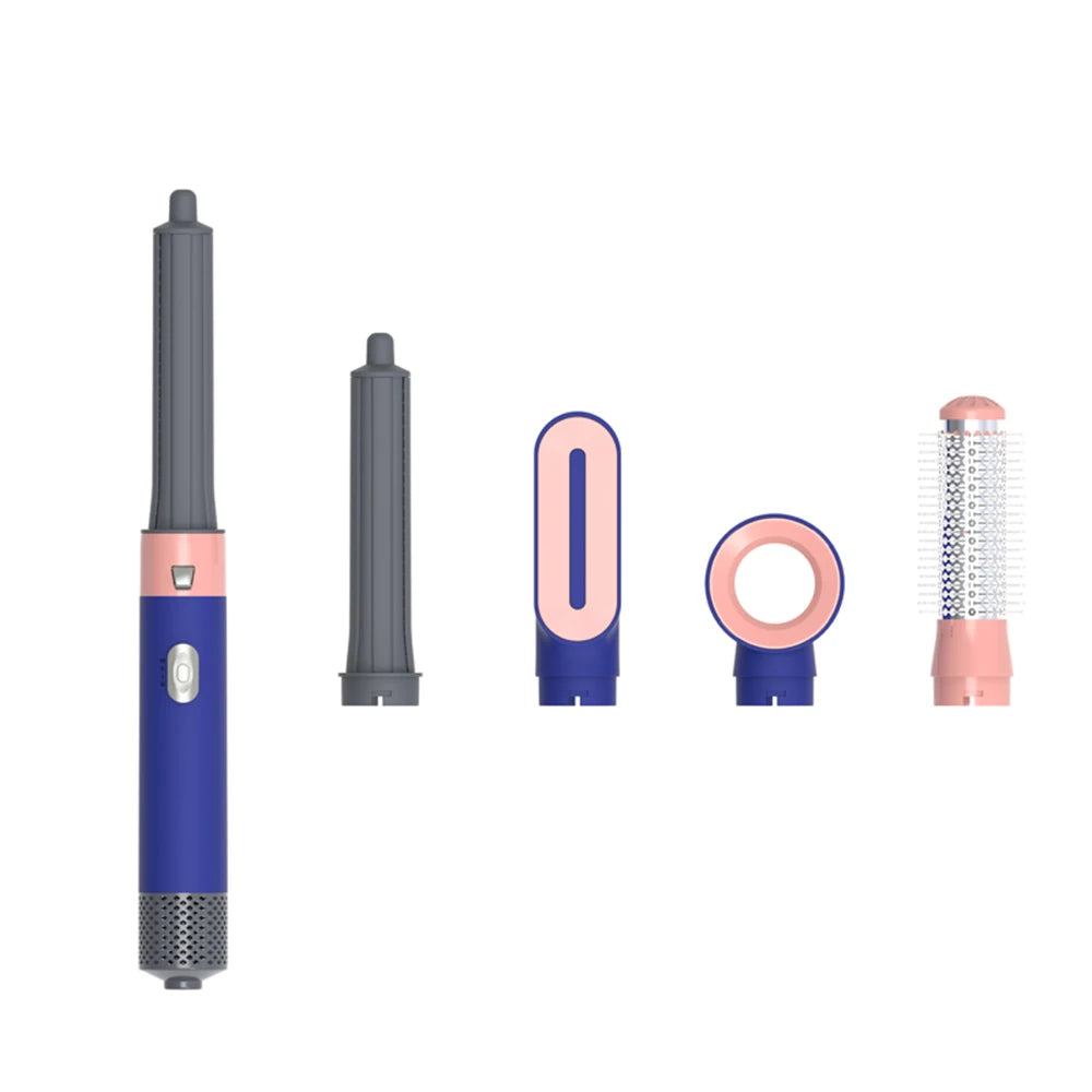 Multifunctional 5 In 1 Hair Styling Tool Electric Hot Comb Hair Dryer with 5 Interchangeable Brush Heads One Step Hair Dryer Volumizer for Wet Dry Use Fast Heating for Home Travel