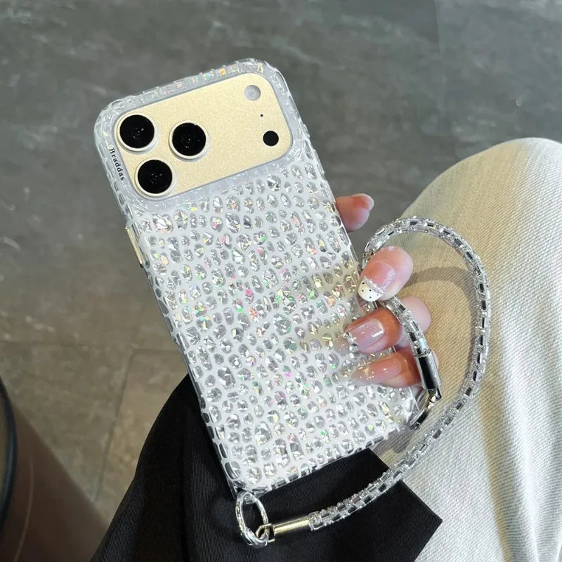 Glitter Snake Pattern Bling Shockproof Phone Case For iPhone 17 18 Pro 18 15 16 17 Pro Max Shining Protector Cover with Bracelet