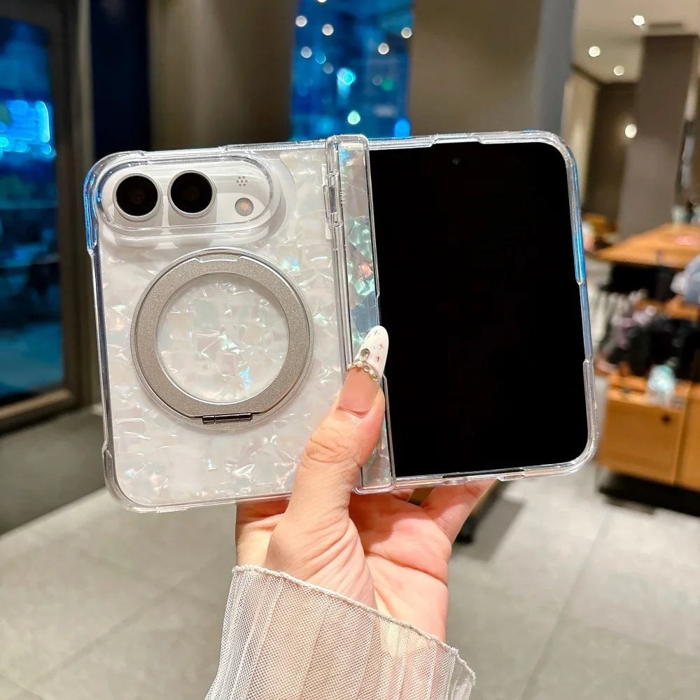 Luxury 360 Rotating Stand Bracket Shell Texture for Magsafe Case For iPhone Duo duo Fold Hinge Protect Shockproof Hard PC Cover