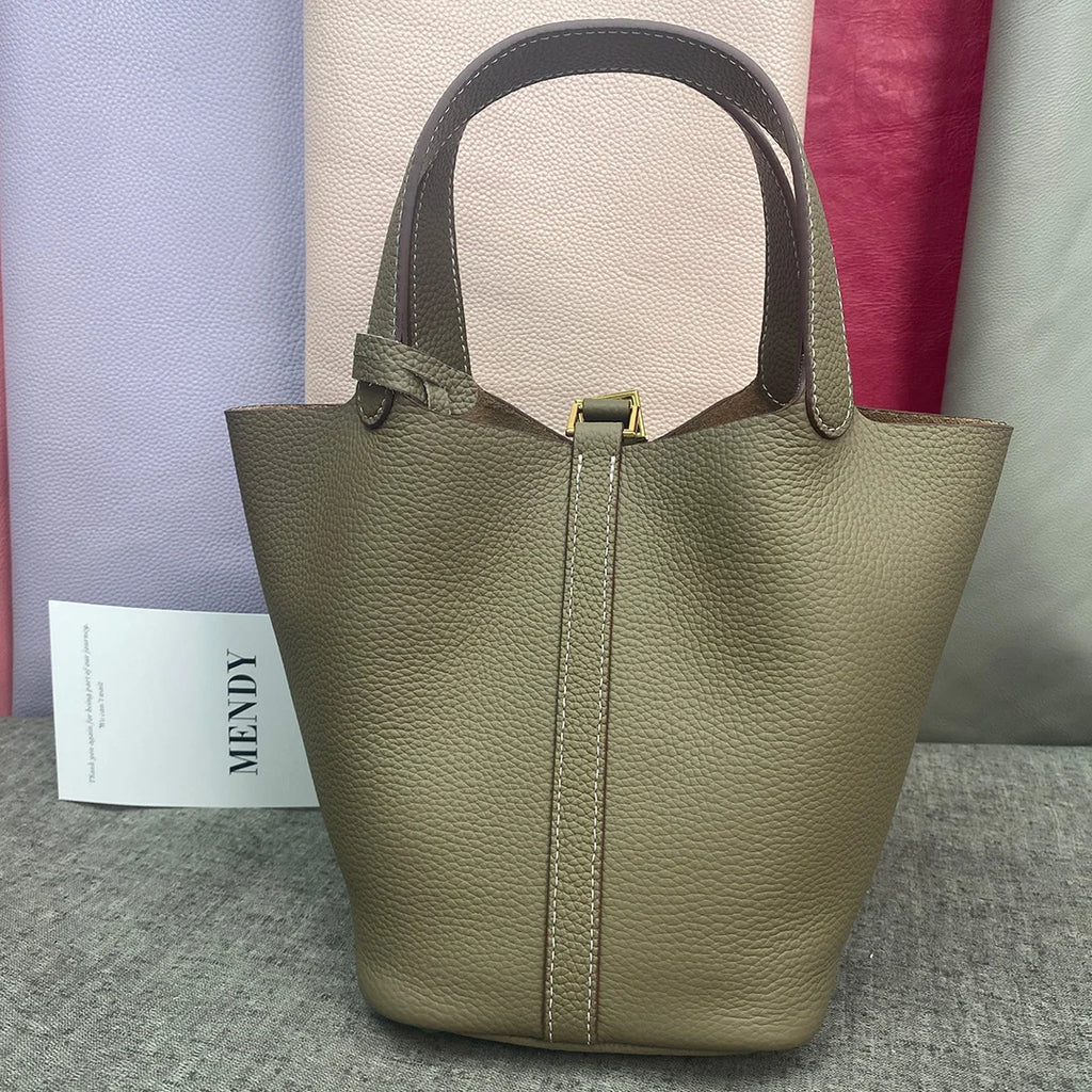 MENDY Damestassen Handtassen Emmer Tas Echt leer Mode Tote Bag Echt leer Luxe Designer Big Size Grote Dame Handtassen