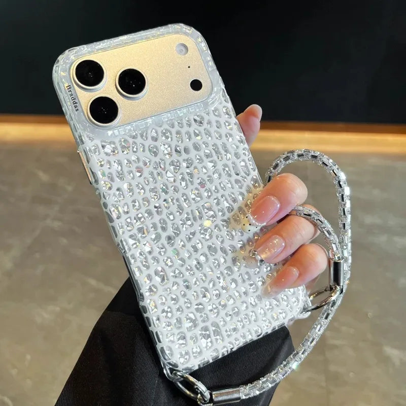 Glitter Snake Pattern Bling Shockproof Phone Case For iPhone 17 18 Pro 18 15 16 17 Pro Max Shining Protector Cover with Bracelet
