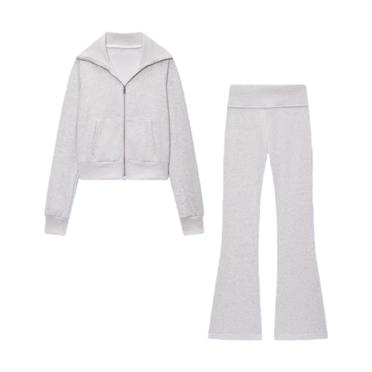 2025 Herfst Nieuwe Vrouwen Casual Revers Lange Mouwen Rits Fleece Jas + Hoge Taille Badstof Uitlopende Broek