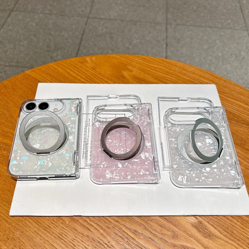 Luxury 360 Rotating Stand Bracket Shell Texture for Magsafe Case For iPhone Duo duo Fold Hinge Protect Shockproof Hard PC Cover
