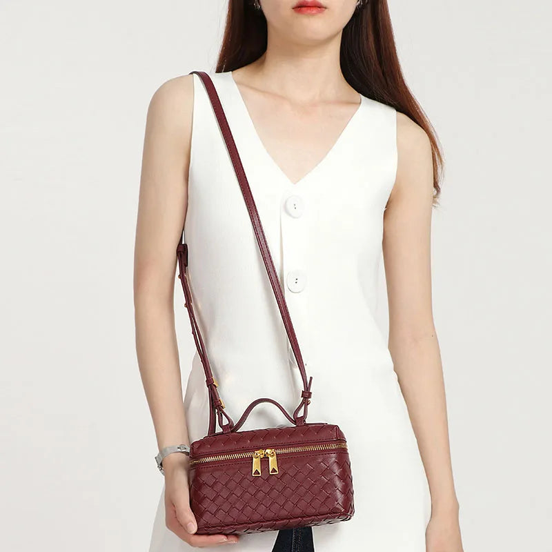 Crossbody geweven veelzijdige lunchbox tas met dubbele ritssluiting handtas schoudertas