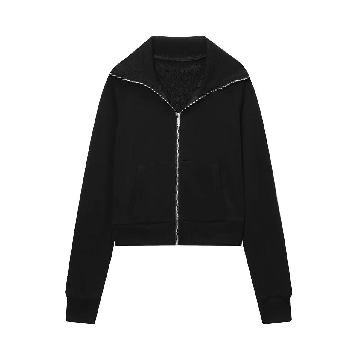 2025 Herfst Nieuwe Vrouwen Casual Revers Lange Mouwen Rits Fleece Jas + Hoge Taille Badstof Uitlopende Broek