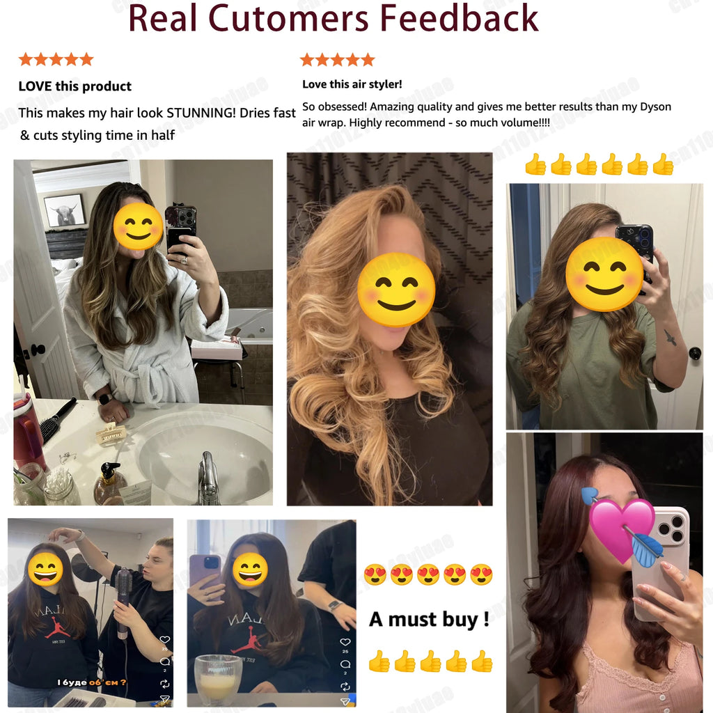 Upgraded 1500w Multil Hair Styler Hair Dryer 30/40mm Auto Curling Barrels and Hair Strightenting Nozzle Hot Air Brush Wrap Style