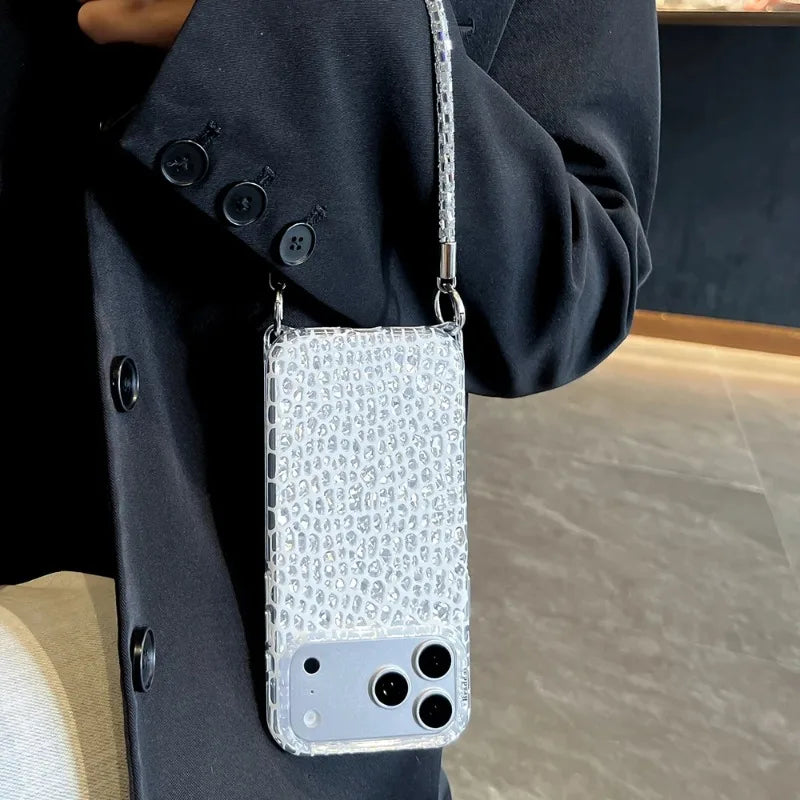 Glitter Snake Pattern Bling Shockproof Phone Case For iPhone 17 18 Pro 18 15 16 17 Pro Max Shining Protector Cover with Bracelet