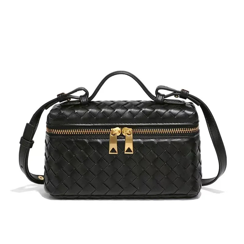 Crossbody geweven veelzijdige lunchbox tas met dubbele ritssluiting handtas schoudertas