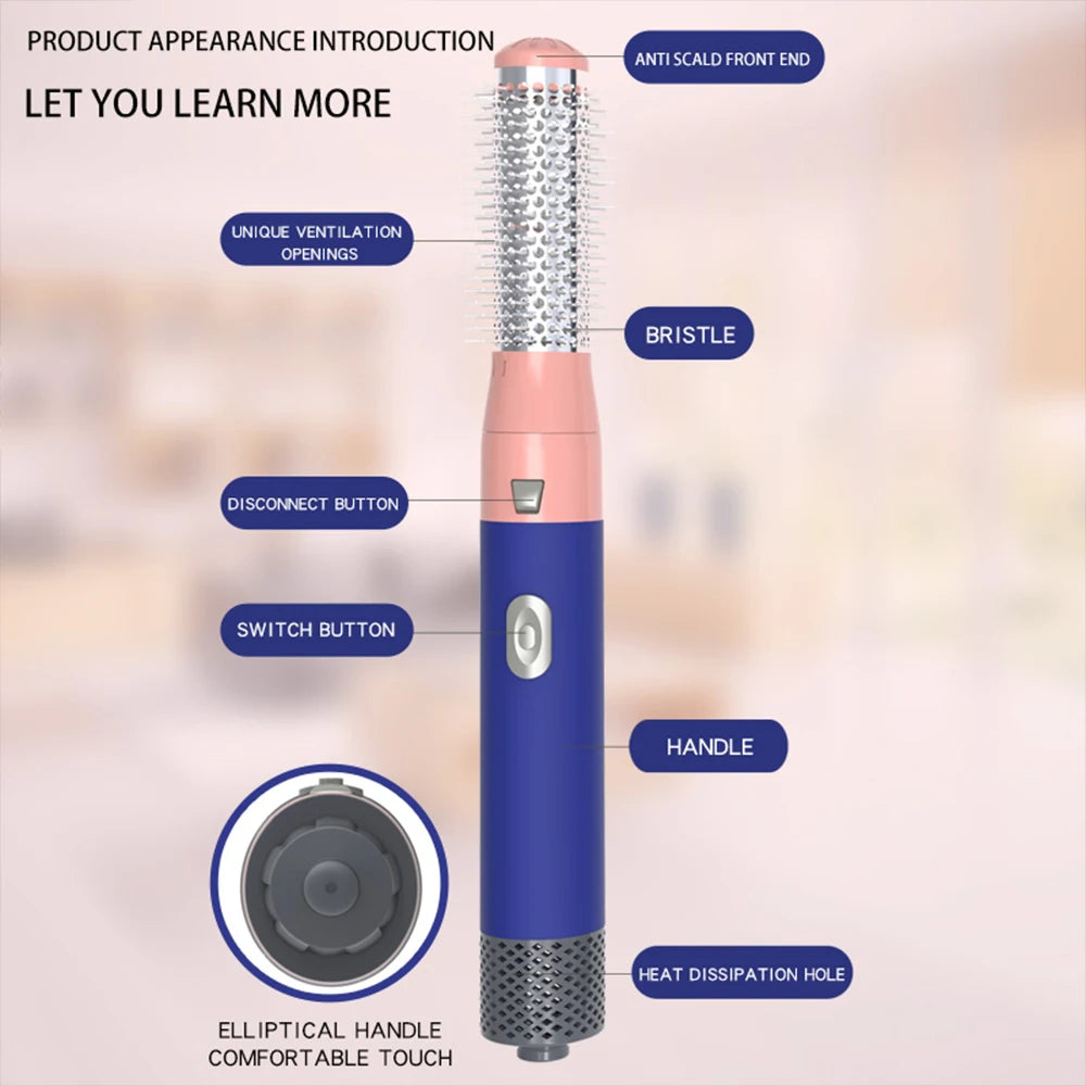 Multifunctional 5 In 1 Hair Styling Tool Electric Hot Comb Hair Dryer with 5 Interchangeable Brush Heads One Step Hair Dryer Volumizer for Wet Dry Use Fast Heating for Home Travel