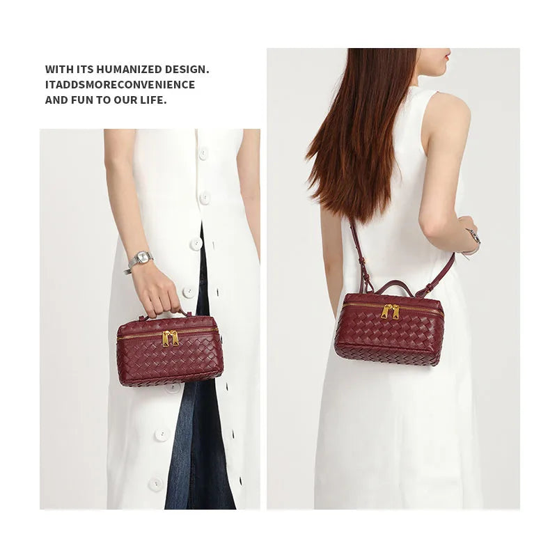 Crossbody geweven veelzijdige lunchbox tas met dubbele ritssluiting handtas schoudertas