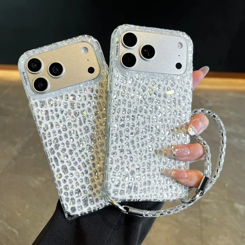 Glitter Snake Pattern Bling Shockproof Phone Case For iPhone 17 18 Pro 18 15 16 17 Pro Max Shining Protector Cover with Bracelet