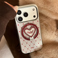 French Style Red Sanding Texture Heart Mirror With Holder Magnetic Phone Cover Case for iPhone 17 16 15 14 13 12 Pro Max Plus