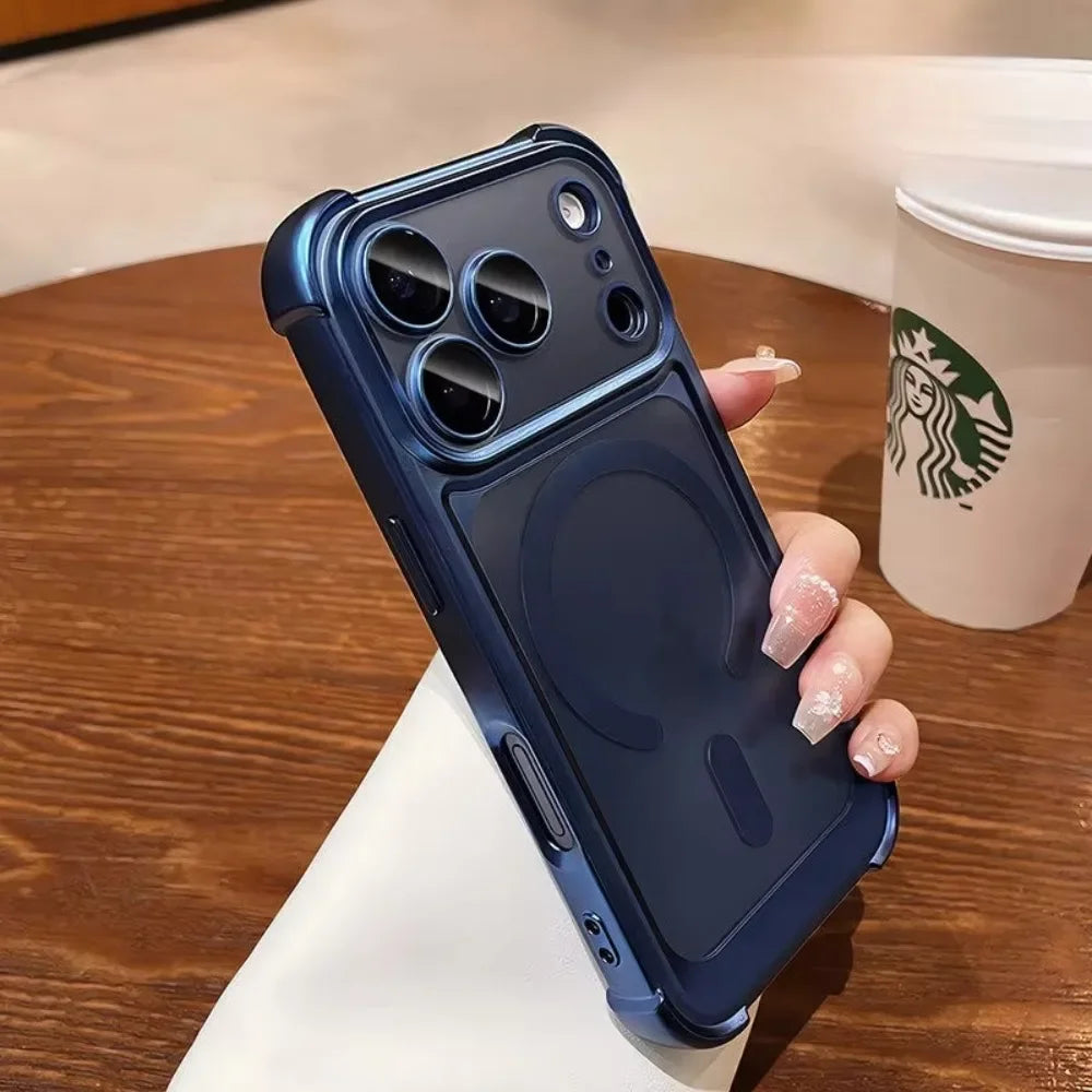 Luxury Plating Airbag for Magsafe Magnetic Case For iPhone 18 Pro Max 17 Pro 13 14 16 Plus 15 Shockproof Lens Protect Back Cover